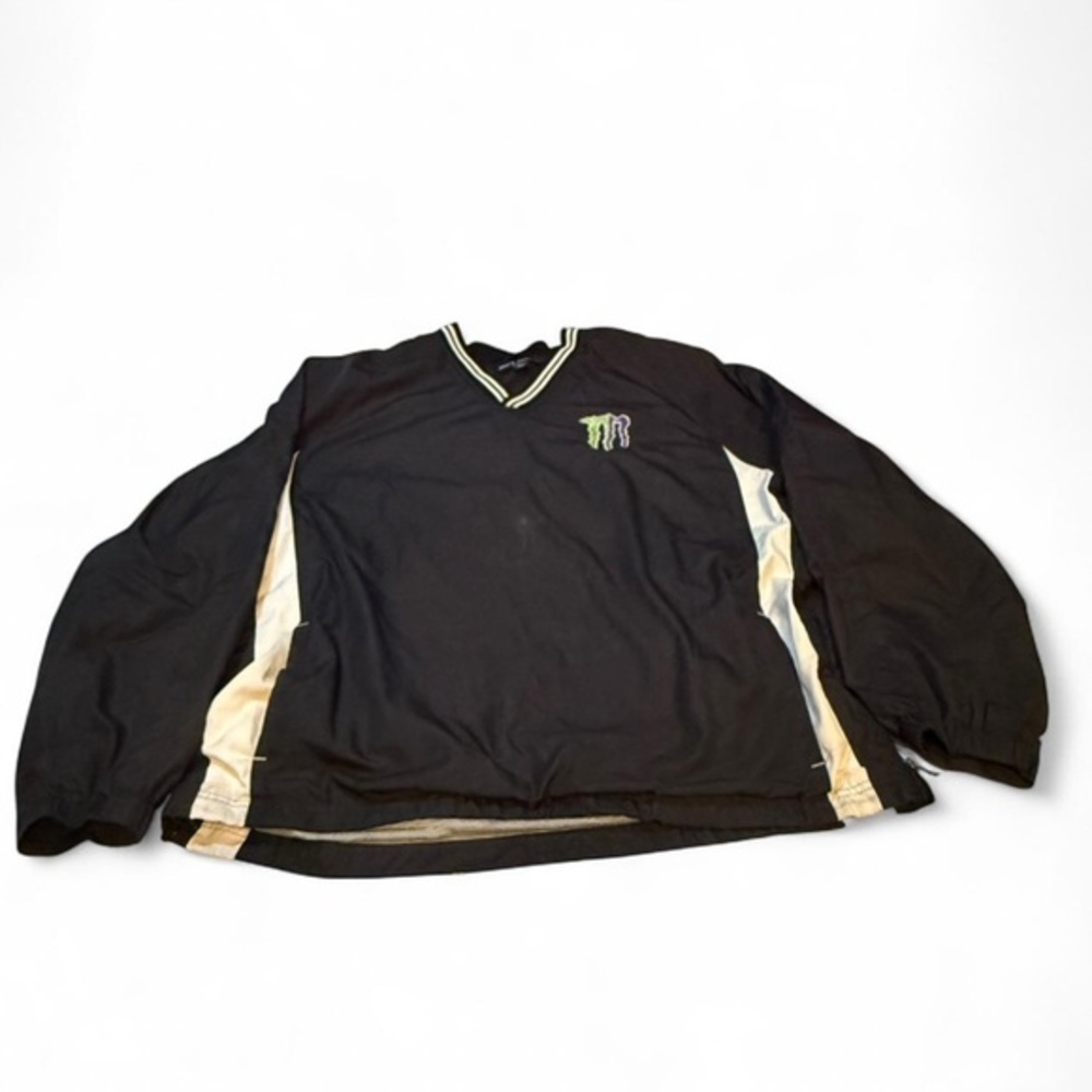 Sport-Tek monster energy Black and Cream V-Neck Pullover windbreaker